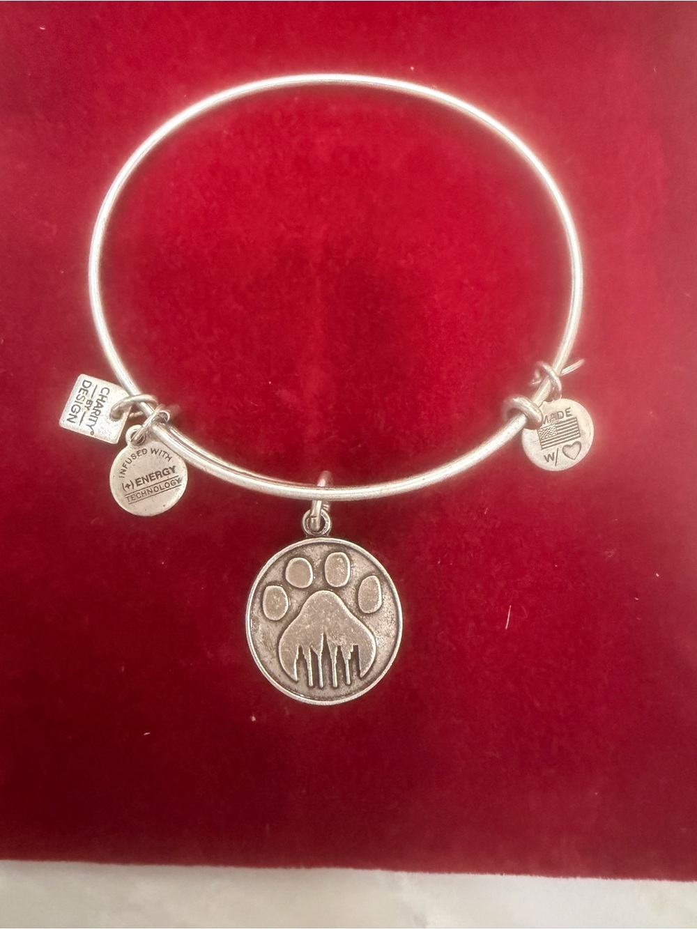 Charm Paw Pendant Bangle Bracelet - Silver